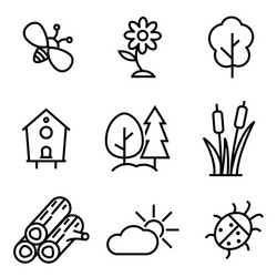 line nature icons set vector