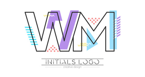 Letters w and m merging of two initials vector