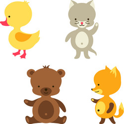 Adorable Baby Animals - Cat, Bear, Fox, Duck Vector Image