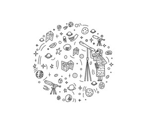 design of astronomers and space objects vector image