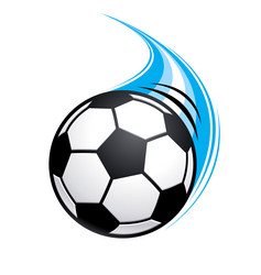 fast flying soccer football with blue streak Vector Image