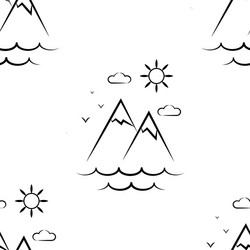 Mountains sun clouds pattern seamless vector