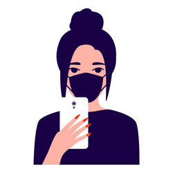 Beautiful young woman with mask smartphone vector