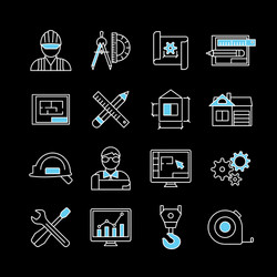 Blueprint white blue linear icons vector