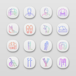 Trauma treatment app icons set vector