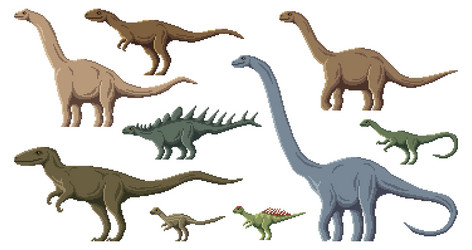 pixel dinosaur characters 8bit game dino animals vector image
