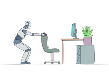 single continuous line drawing smart robot stands vector image