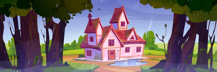 Scene with houses in the rain Royalty Free Vector Image