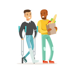Man Using Crutches with Cast vector