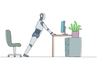 single one line drawing robot do push up vector image