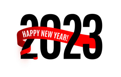 2023 numbers with red ribbon happy new year event vector