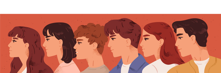 Happy friends hugging young smiling man women Vector Image