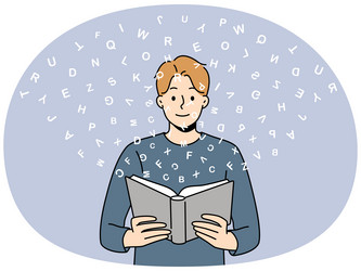 polyglot man reads book with dictionary and learns vector image