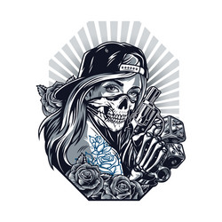 Chicano Skull with Rose & Gun Vector Image