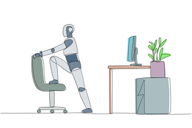continuous one line drawing robot stands while vector image