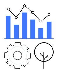 data analytics bar chart with line graph gear vector image