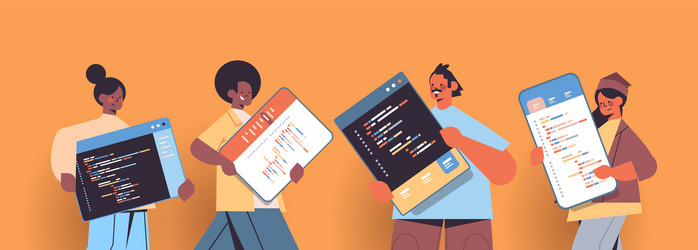 Diverse Web Developers Coding vector image
