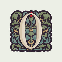 Number zero illuminated initial with curve leaf vector