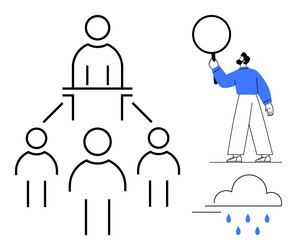 hierarchical team structure with person analyzing vector image