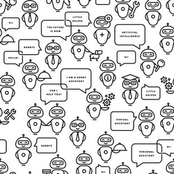 Seamless pattern robot assistant in line style vector