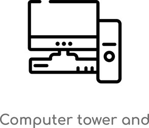 Outline computer tower and monitor icon vector