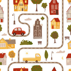 Seamless pattern with streets and roads housesa vector