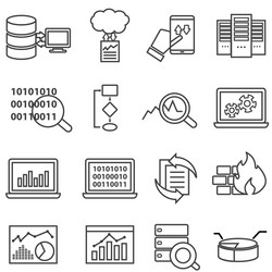 Line data analysis icons Royalty Free Vector Image