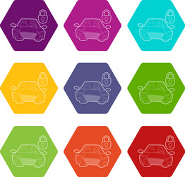 Car and padlock icons set 9 vector