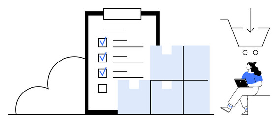 checklist with boxes cloud and person using vector image