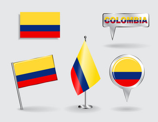 set of colombian pin icon and map pointer flags vector image