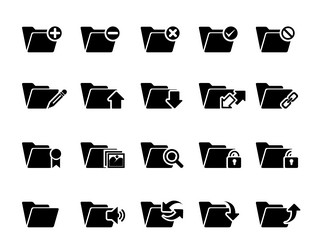 set of file folder icons plus minus delete vector image