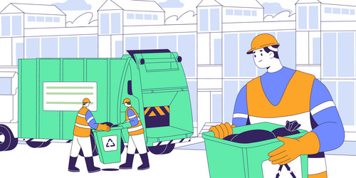 garbage truck collects waste municipal workers vector