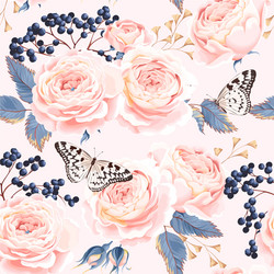 Vintage Rose and Berry Seamless Pattern Vector Image