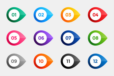 Bullet points from one to twelve in many colors vector