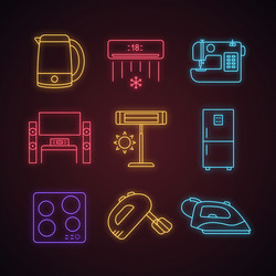 Household appliance neon light icons set vector