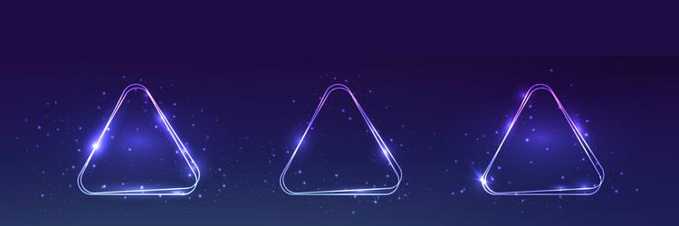 neon double rounded triangle frame with shining vector image