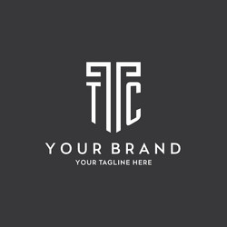 Tc monogram initial name with shield shape icon vector