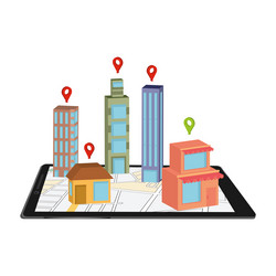 Isolated cellphone with an application map and 3d vector
