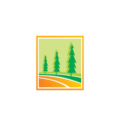 Mountain forest pine tree sunset logo Royalty Free Vector