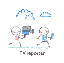 Tv journalists run with a camera and microphone vector