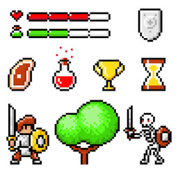 collection pixel 8-bit objects for game vector image