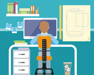 Man Working at Computer Desk vector image