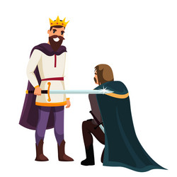 Official knighting ceremony king putting sword vector