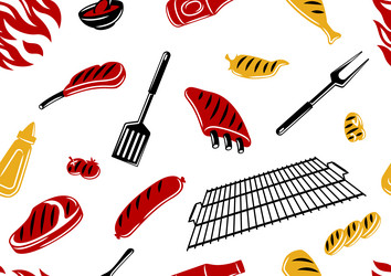 Bbq seamless pattern with grill objects and icons vector