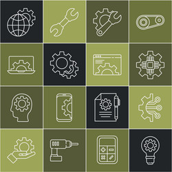set line light bulb and gear algorithm processor vector image