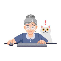 elderly woman at computer programmer female vector