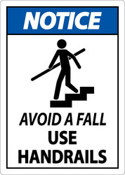 notice avoid a fall use handrails sign vector