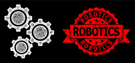 Textured robotics seal and bright web mesh gears vector