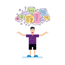 man and colorful color dialog speech bubbles vector