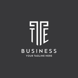 Te monogram initial name with shield shape icon vector
